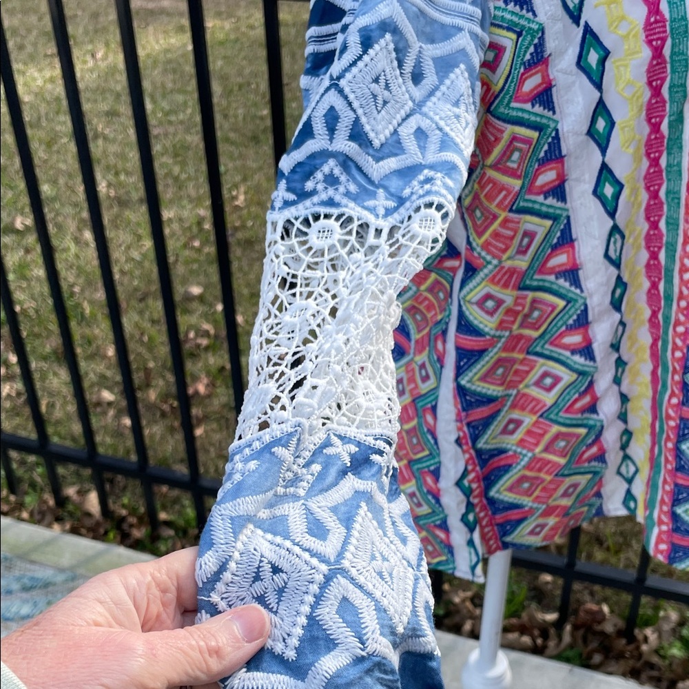 John Mark Multicolor Patterned Button-Up Top Embr… - image 7